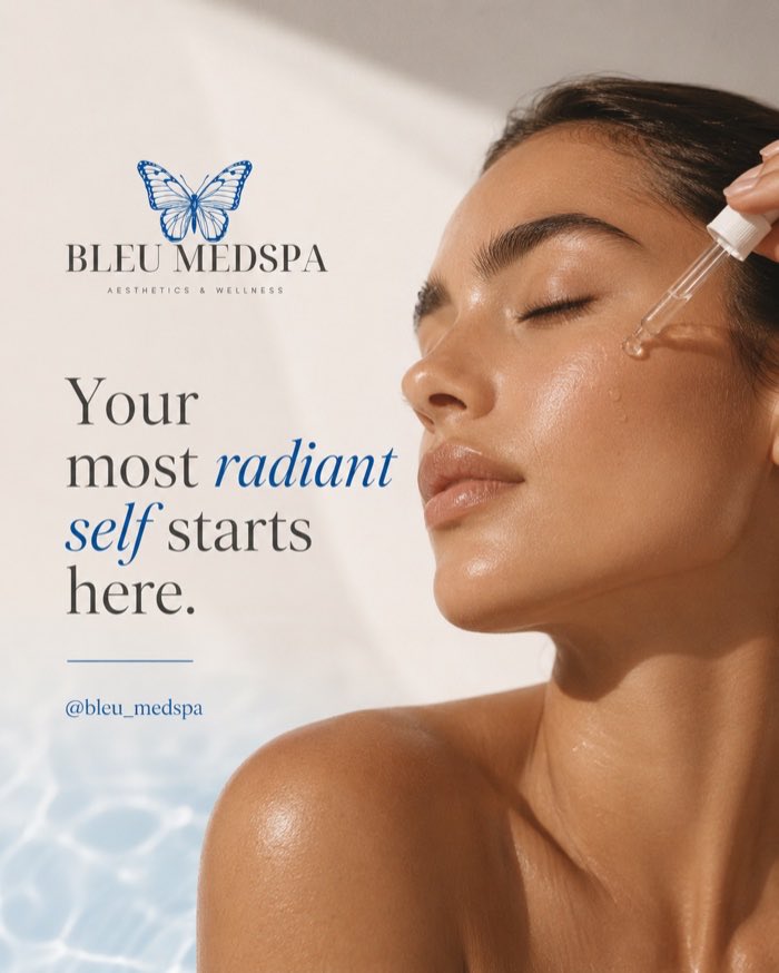 Radiant, glowing skin results shared on Bleu MedSpa's Instagram