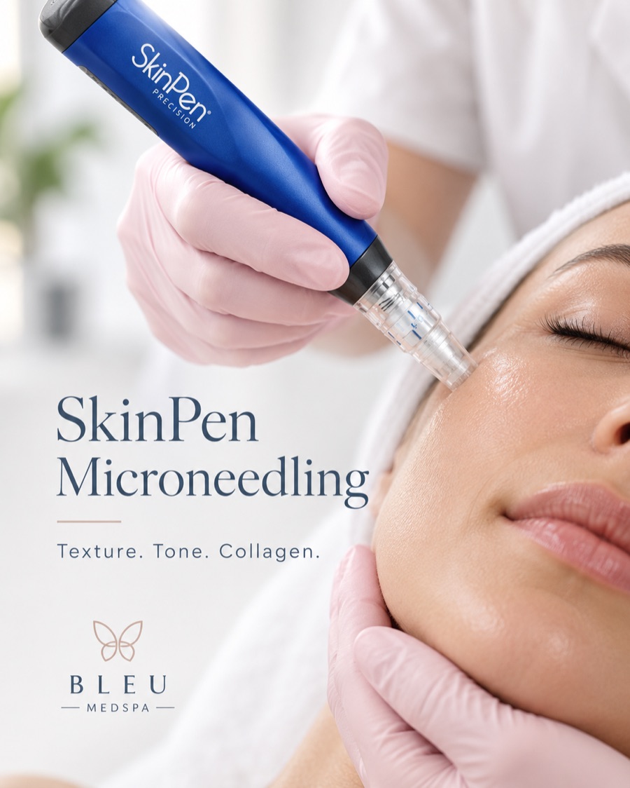 SkinPen microneedling treatment shared on Bleu MedSpa's Instagram